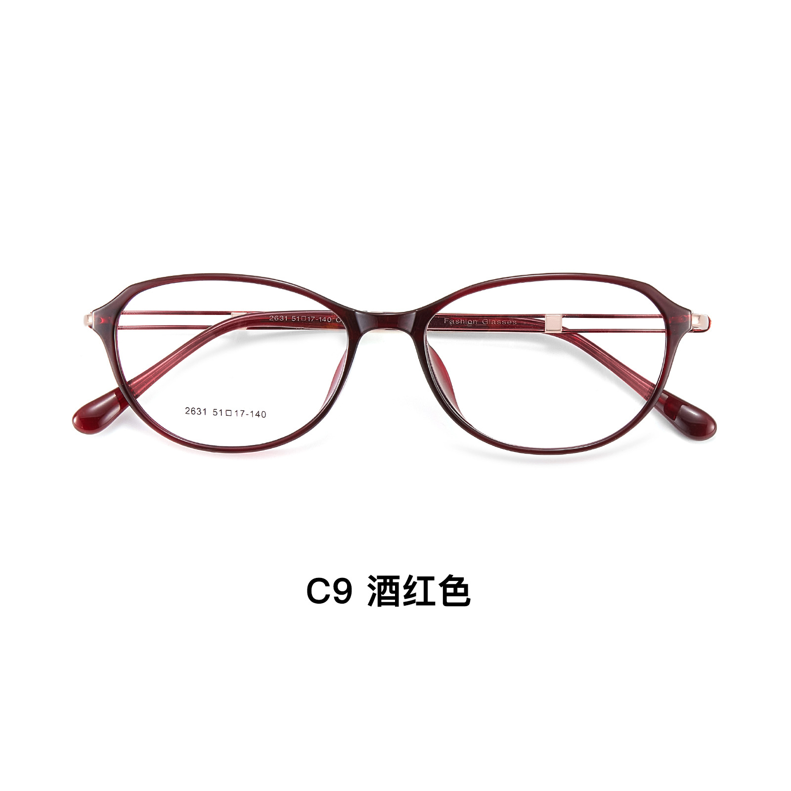 Romántico Misty Rain Purple Ladies Tr90 Gafas elípticas de metal Marco Espejo hueco Pipe 4mm Espejo Danyang de ala ancha