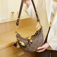 高级感欧美风手提腋下包潮流女包复古老花包单肩斜挎月牙饺子包