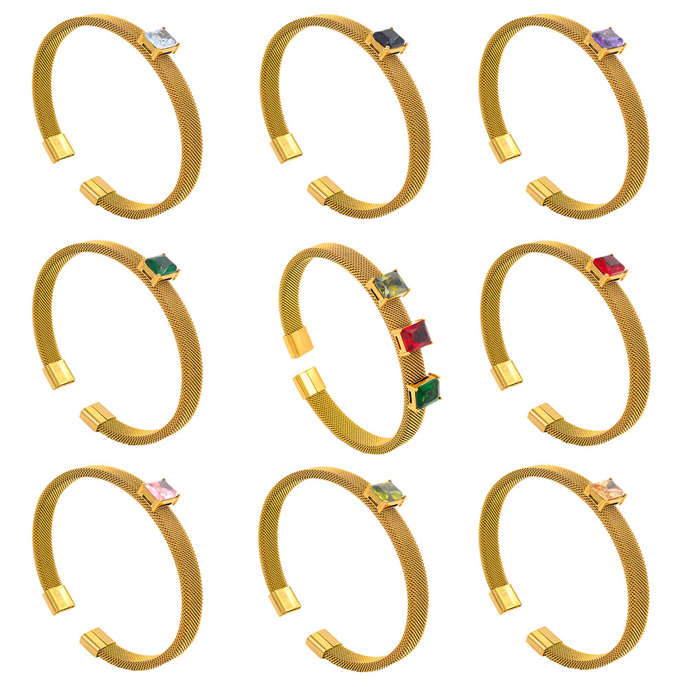 Simple Style Geometric Stainless Steel Inlay Zircon Bangle 1 Piece