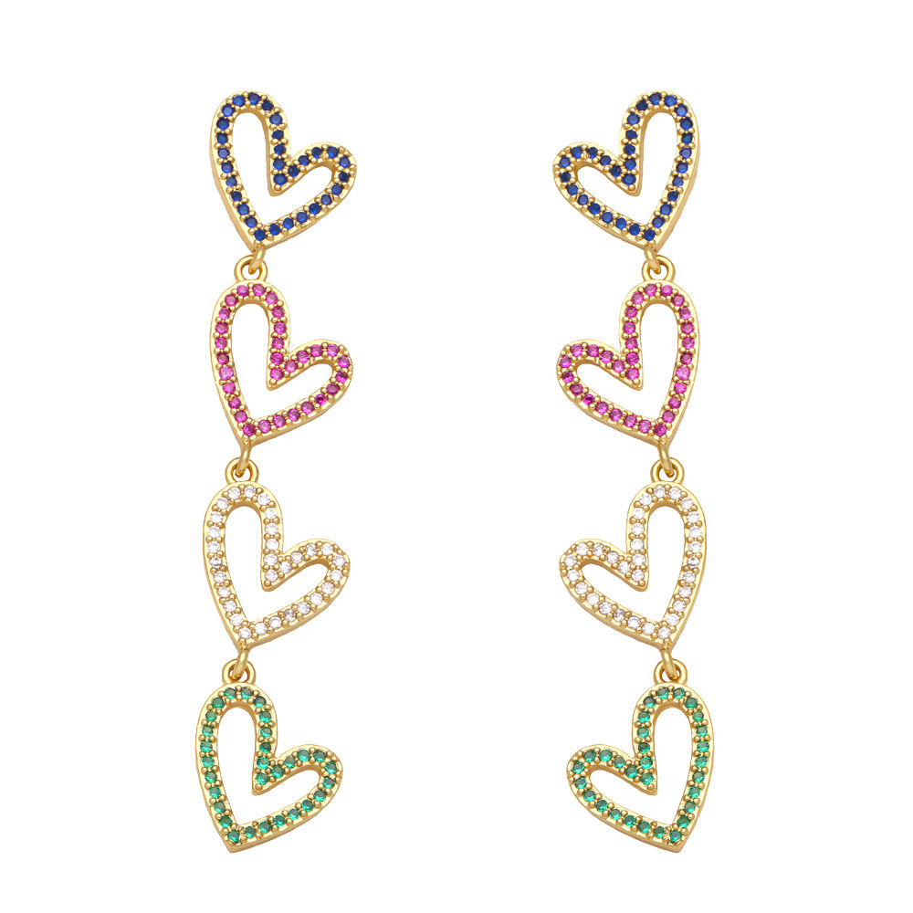 Fashion Color Zircon Heart Pentagram Tassel Copper Earrings display picture 2