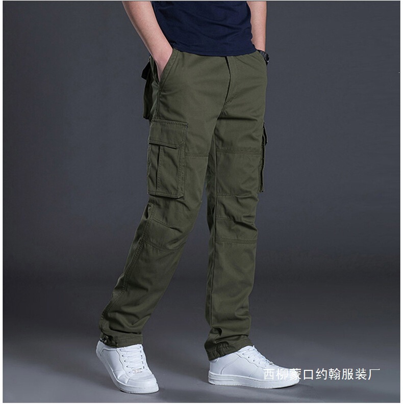 Spring, Autumn, and Summer Multi-Pocket Cargo Pants for Men, Loose Fit, Large Size, Outdoor Sports Long Pants, Pure Cotton Workwear, Casual Pants