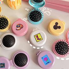 卡通动漫专用镜梳气垫梳便携折叠梳美发梳按摩梳temu