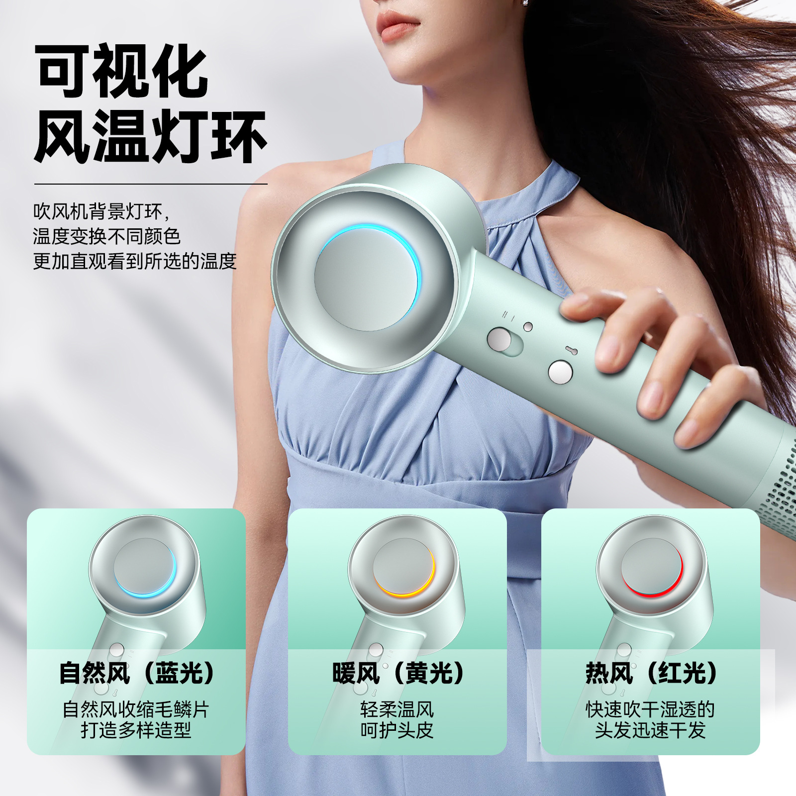 Secador de Pelo de Alta Velocidad de ABS con Iones Negativos y Control de Temperatura para Hogar