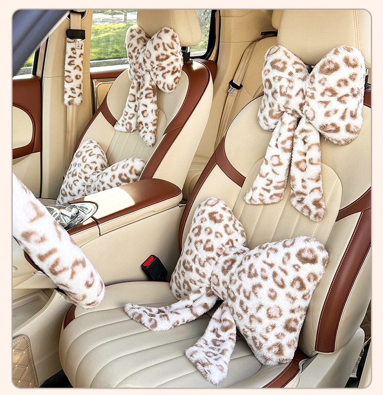 Winter New Product Car Headrest Neck Pillow Cross-Border Car Seat Cushion Leopard Print Car Decoration Lumbar Support