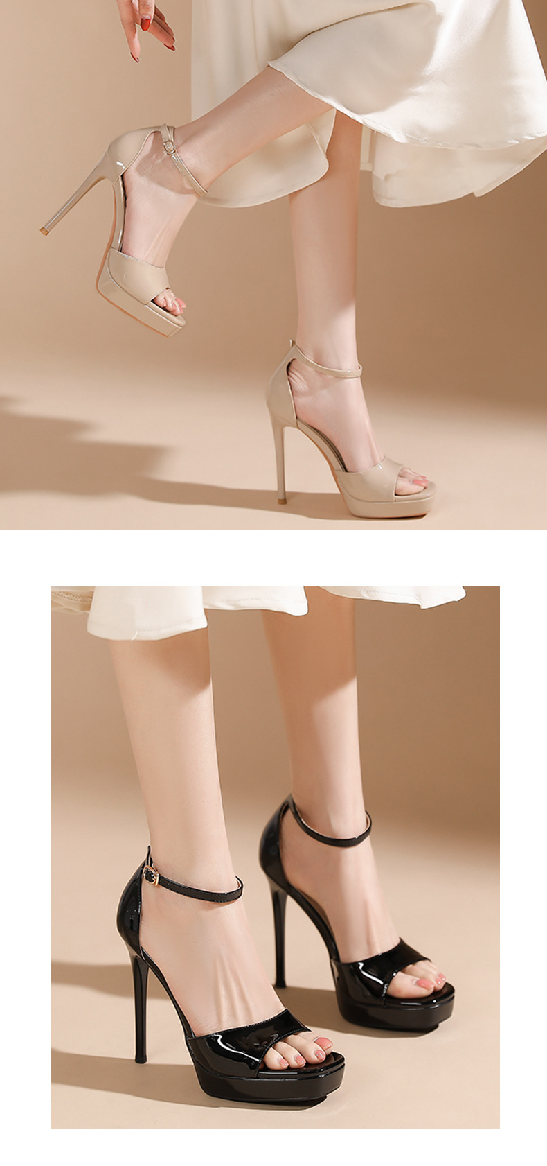 Sandal cao gót nữ mũi tròn quai ngang gót nhọn 12 cm — Nude-12cm chi tiết 6