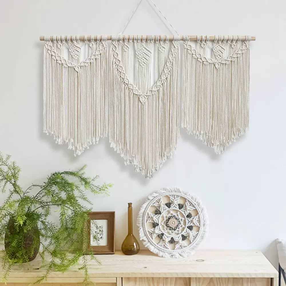 手工编织三节棍棉绳挂毯 波西米亚流苏挂毯挂毯ins风壁挂编织挂毯