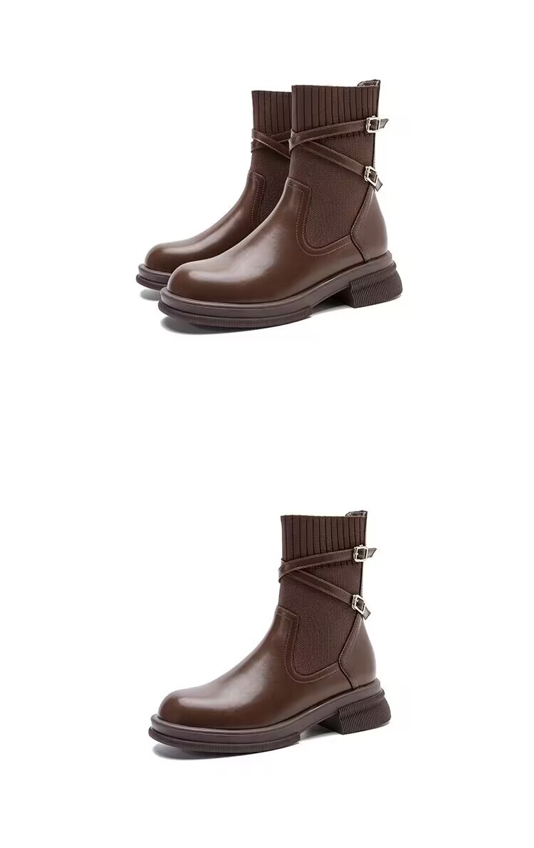 Retro Women's Ankle Boots With Thick Sole And Heel Brown_voghion.com