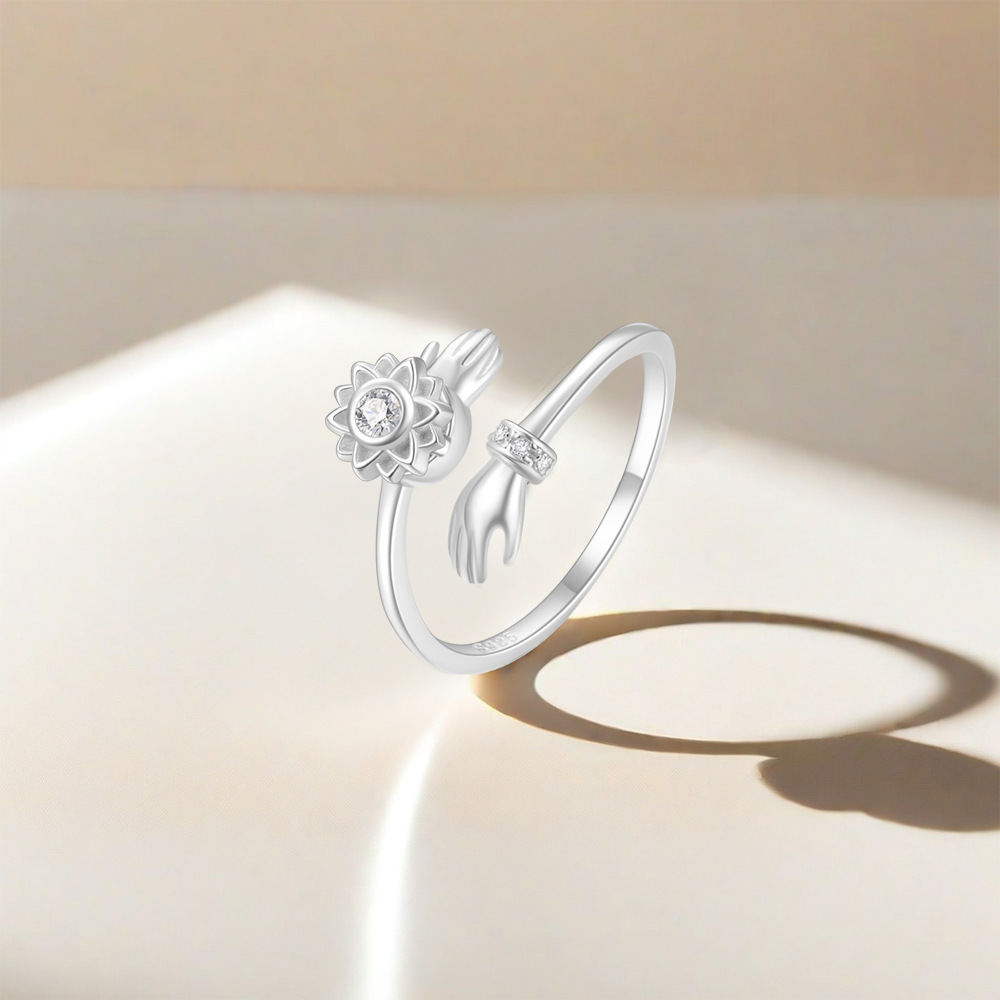 2g Weight Zircon Inlay Material Anxiety Ring, Open Rings Classification Adjustable Ring Size 1 Piece Quantity Daily Occasion 925 Sterling Silver Material Sun, Moon Pattern All Seasons Season Women's Gender Plating, Inlay Design Sweet, Shiny Style 925 Sterling Silver Zircon Sun Moon Open Rings Anxiety Ring 925 Sterling Silver Rings 26