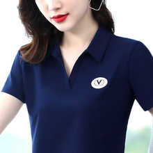 夏款短袖t恤女2023年新款中年妈妈夏装翻领大码运动polo领体桖衫