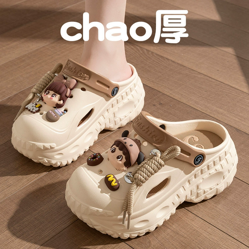 Милые сандалии с мультяшным принтом, пляжная обувь, сабо на толстой подошве, женская летняя модная верхняя одежда, новый стиль