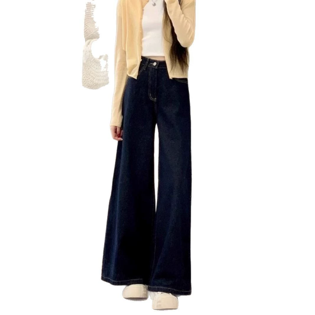 Women's Retro High-Waist Jeans Trousers, American Style, Loose Straight Fit, 92/98 cm Inseam