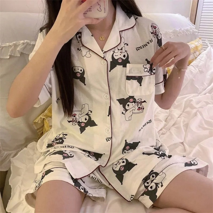 Pijamas de dibujos animados para mujer, pantalones cortos de manga corta de primavera y verano, conjunto para el hogar dulce y lindo