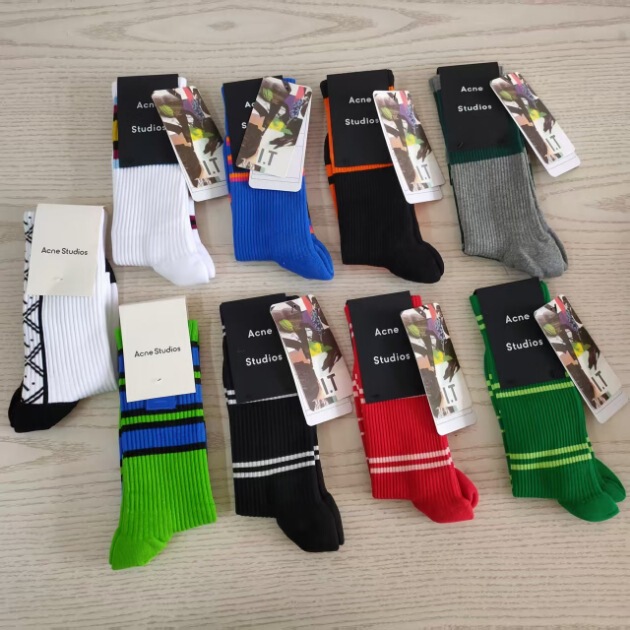 Mo Xuan Original Navy Blue Simple Striped Checkered Unisex Mid-Calf Socks Smiley Face Thin Stripe Dark Floral Korean Style Trendy Socks