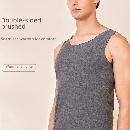 Men's Fleece Warm V-Neck Top Underwear for Autumn/Winter Sleepwear with Extra Warmth, Thin Innerwear without Lines