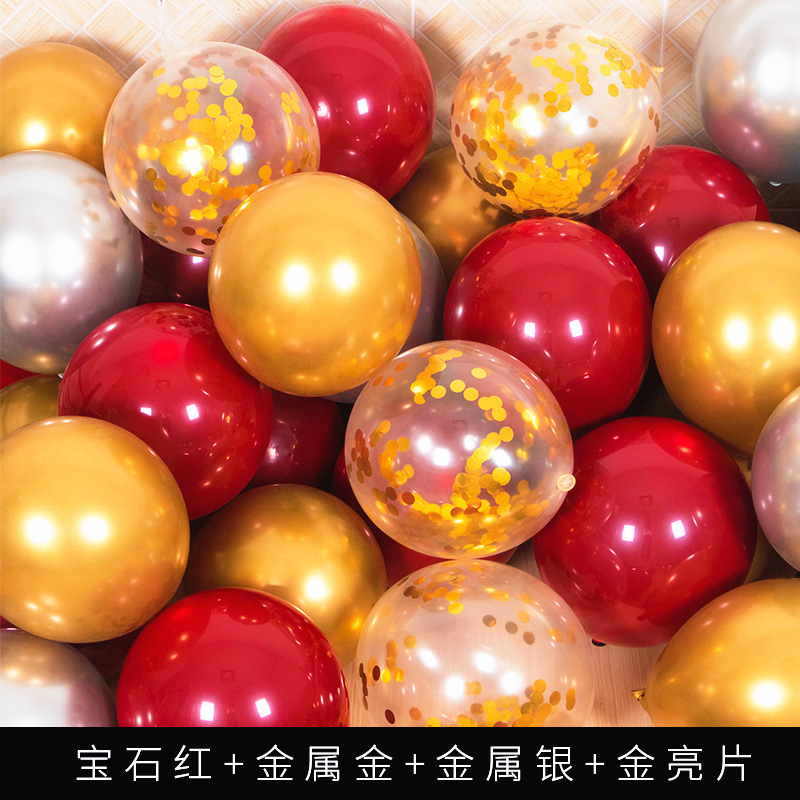 宝石の赤い金色の風船は結婚の誕生日のパーティーの開業周年の祝典のシーンの雰囲気の配置の用品を飾ります。|undefined