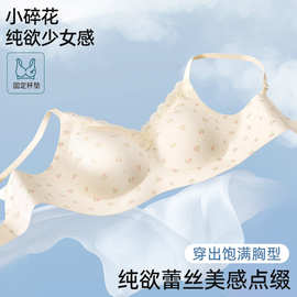 舒芙蕾法式碎花无痕内衣少女圆圆杯聚拢收副乳防下垂软支撑文胸
