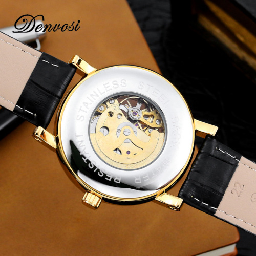 Danforth Men's Fully Automatic Mechanical Watch Skeleton Waterproof Business Genuine Leather Watch Dropshipping