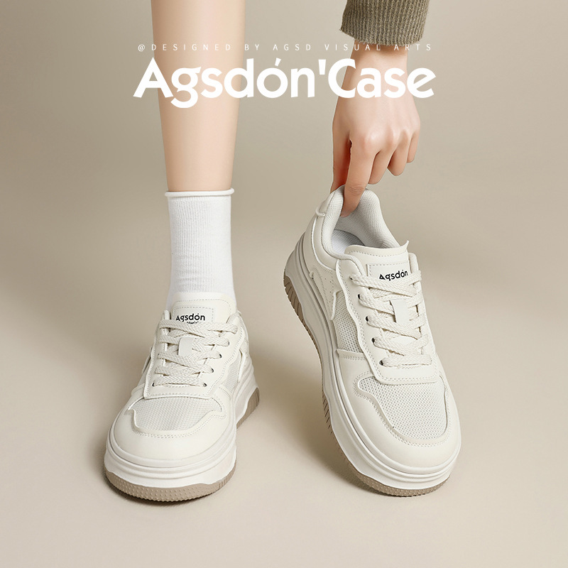 Augu Shi Deng zapatos blancos de fondo grueso para mujeres 2025 nuevos estudiantes de primavera y verano zapatos de skate casuales ligeros pequeños