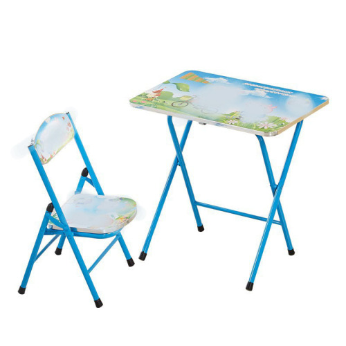 Student and Children Foldable Table and Chair Set, School and Kindergarten Foldable Desk, Cartoon Cross-Braced Writing Desk