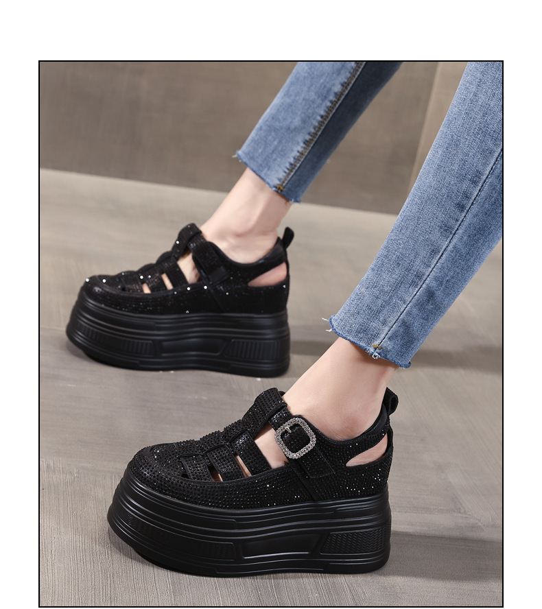 Sandal quai ngang đính đá đế dày HC5520 cho nữ mùa hè 2025 — Màu đen, Màu trắng, Màu bạc chi tiết 14