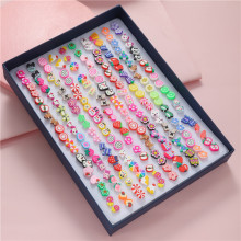 韩版塑料100对盒装耳钉 卡通水果动物软陶镶钻胶针地摊耳钉组合