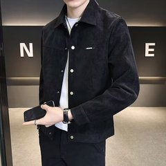 2025新款春秋季夹克男痞帅潮牌高端翻领麂皮秋装上衣男士潮流外套