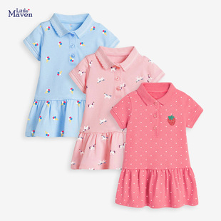 Little maven European and American children's skirt summer new short sleeve children's dress knitted girls POLO skirt