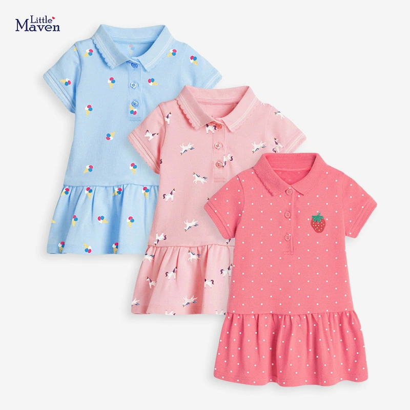 Платье Little Maven футболка короткий рукав вязаный Polo, летние девочки, размера по росту 90–140 см