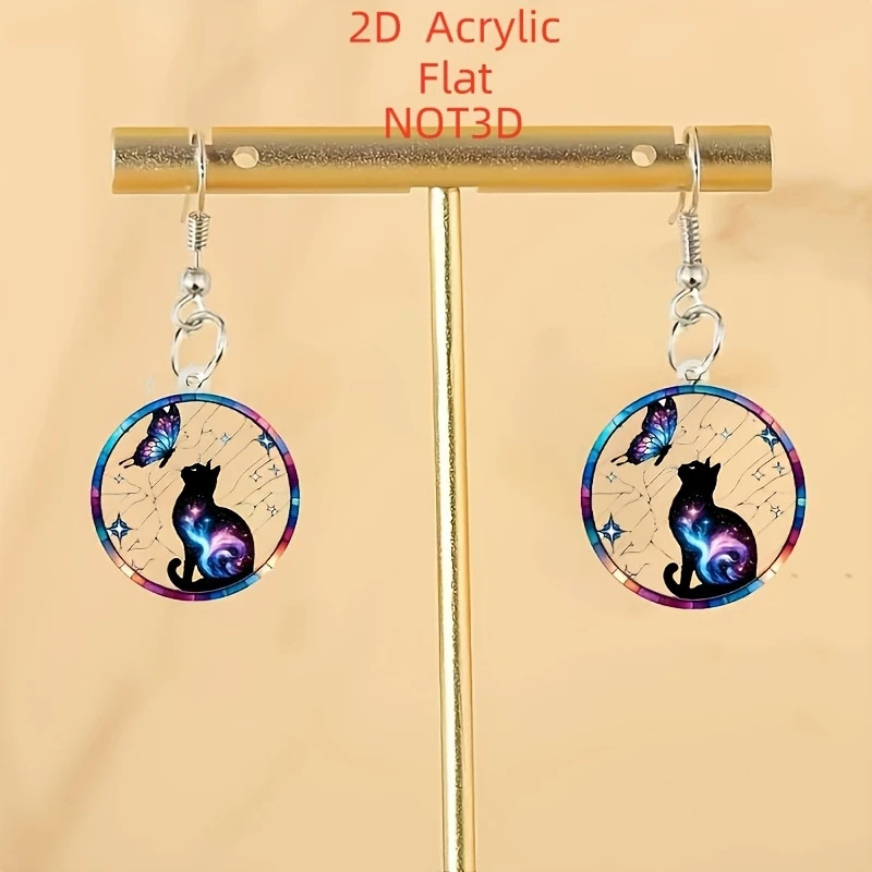 国境を越えた新製品塗装蝶ボヘミアンスタイルシリーズアクリル 2D ラウンドファッション惑星猫イヤリング|undefined