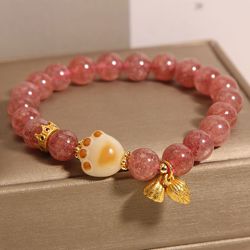 Pulseras de cristal de fresa rosa para mujeres lujosas delicadas y dulces colgantes de loto de nicho para regalar a la novia