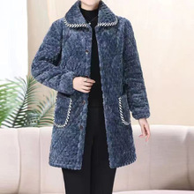 妈妈冬季中长款家居服罩衣新款外套棉衣棉服棉袄加厚保暖加绒三层