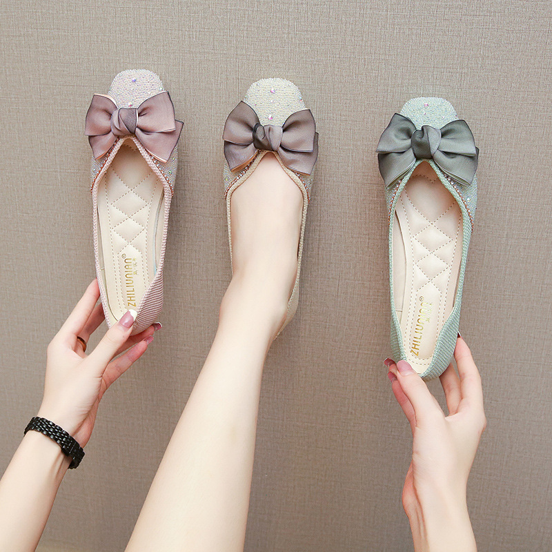 Women's Summer Bowknot Flats, Flat Square-Toed Shallow Slip-On Loafers, Elegant Gentle Shoes For Spring And Autumn_vogvips.com