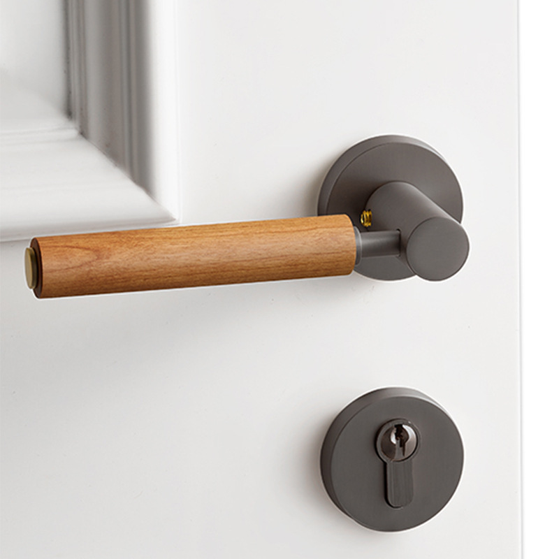 Cerradura de Puerta Interior de Latón para el Hogar, Suministro Directo de Fábrica, Totalmente en Cobre, Estilo Francés, Silenciosa, Magnética, Retro, con Manija de Madera de Cerezo para Dormitorio