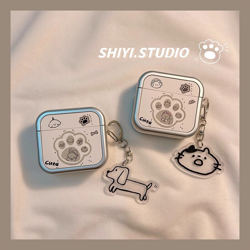 Cute Cartoon Couple Footprints Cat and Puppy Suitable for AirPods Protective Cover New Ipod Apple Headphone Case
