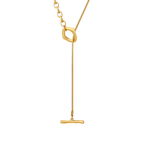 European and American hot selling OT buckle adjustable length chain sweater chain titanium steel plated 18k gold personalized trendy jewelry for women