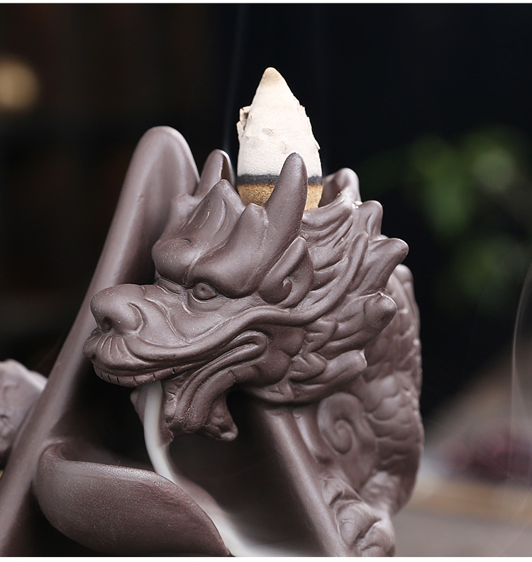Garosa Bruciatore Di Incenso A Riflusso A Forma Di Drago - Ceramica Intagliata A Mano, Con Luce LED A Sfera, Per Meditazione E Yoga, 14.5 Cm