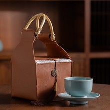 天青汝窑主人杯开片礼品杯陶瓷冰裂纹个人专用带杯垫茶杯礼品礼盒