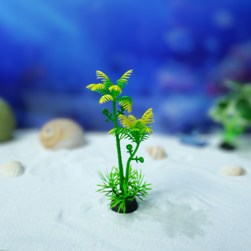 Venta directa de fábrica, decoración de pecera pequeña, decoración de árbol de coco de simulación, acuario, tanque de tortuga, paquete de hierba de agua falsa de plástico suave