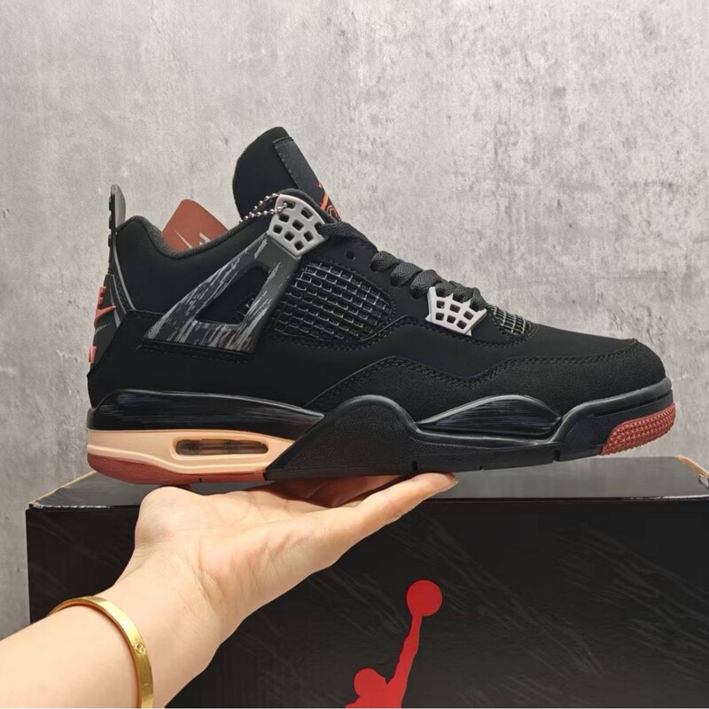 Putian Pure Original Aj4 Low-Top Air-Cushioned Basketball Shoes Jordan 4 Lightning Red Mamba Retro Versatile Unisex Sports Shoes Trendy Shoes