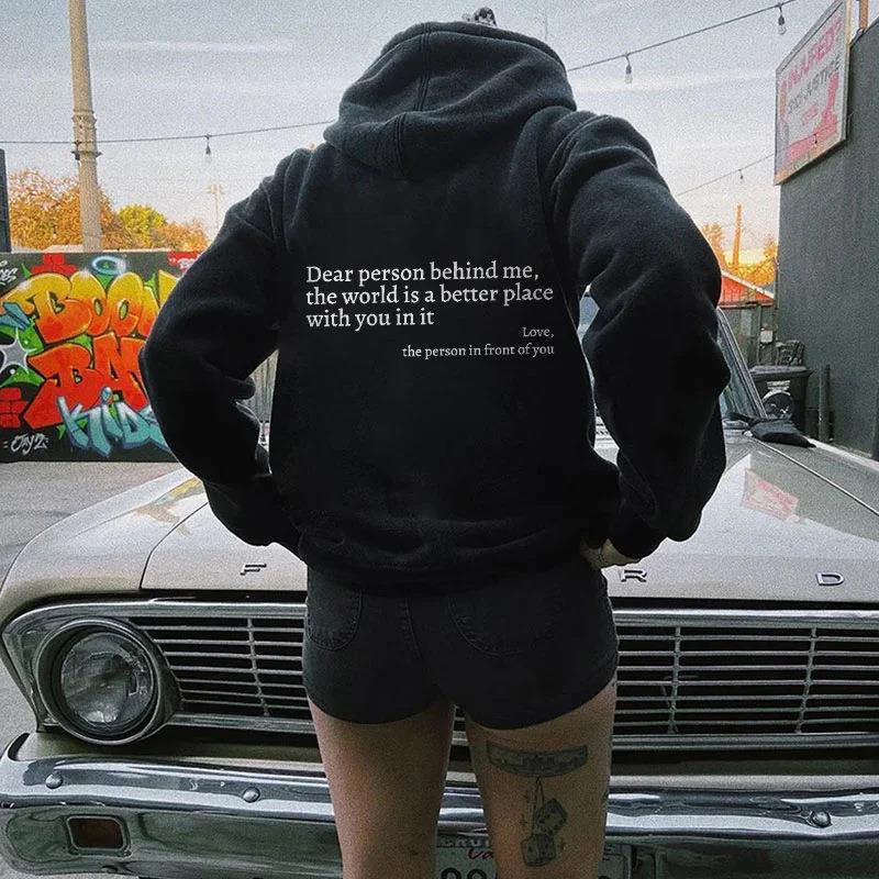 Foreign trade Women's fleece-lined sweater plain letter printing kangaroo pocket drawstring hoodie coat cross-border Amazon
