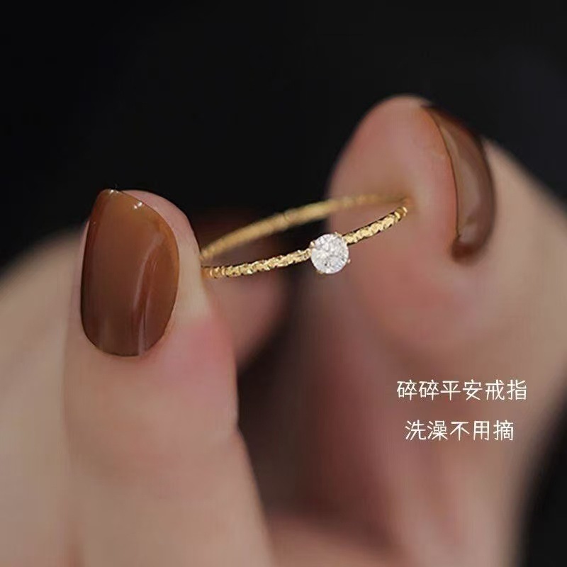 2025 Tiktok Trendy New Non-Fading Ultra-Fine Floral Thread Women's Micro-Paved Diamond Light Luxury Mini Diamond Ring