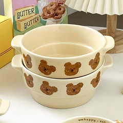 Double-eared grilled bowl emo bear Korean air fryer bowl steamed egg bowl baking bowl baked rice salad bowl oven special bowl