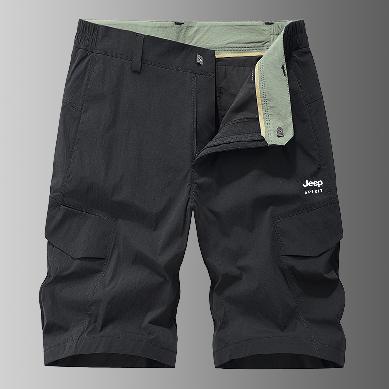 Customized Jeep Spirit Workwear Quick-Drying Men's Multi-Flap Pocket Pants Summer Ice Silk Loose Casual Elastic Breathable Shorts