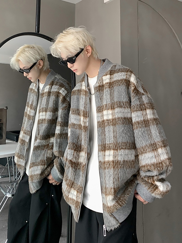 Cleanfit marca de moda americano retro a cuadros camisa de lana chaqueta pequeña fragancia chaqueta pareja moda hombres de moda