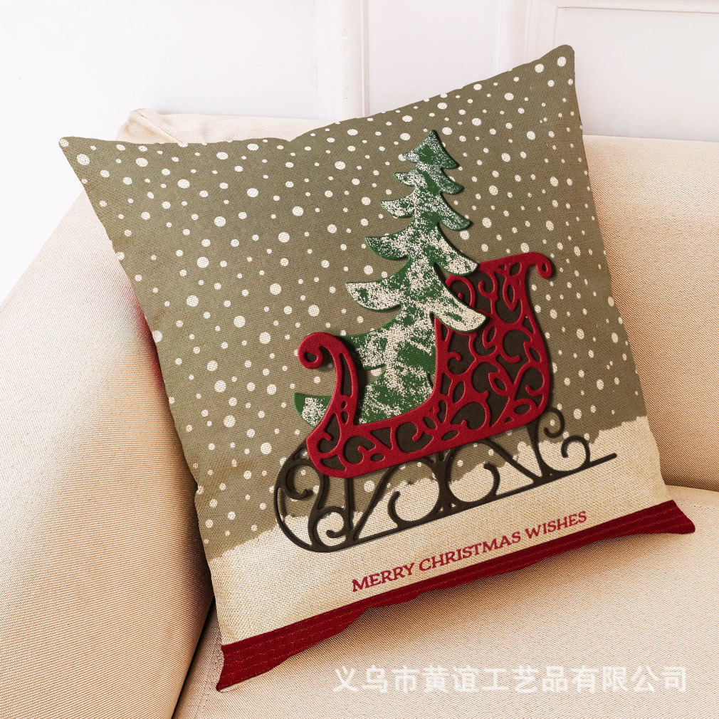 wish 亚马逊热卖新款圣诞节棉麻抱枕套 汽车抱枕家居沙发靠垫定制