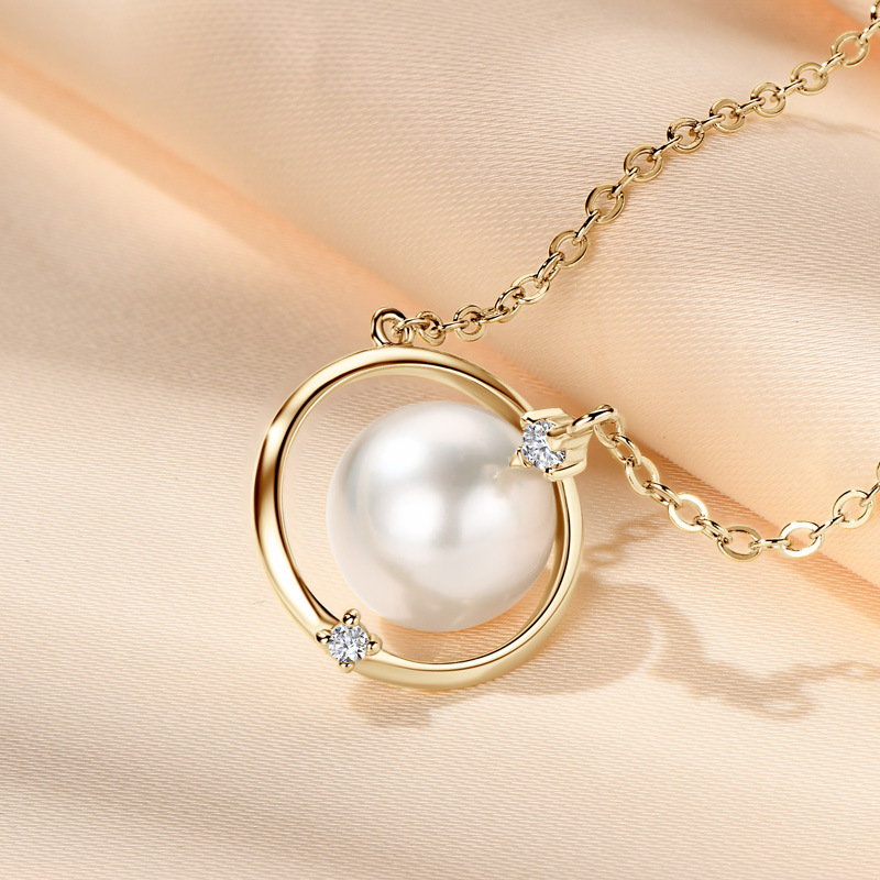Exquisite S925 Sterling Silver Women's Saturn Necklace with Freshwater Pearl Pendant, Chic Niche Design Circle Jewelry for Women