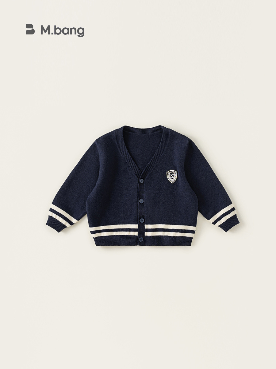 Yubao ropa infantil suéter de niño primavera y otoño nuevo estilo de estilo universitario camiseta de punto de cuello v cardigan 2026 chaqueta infantil
