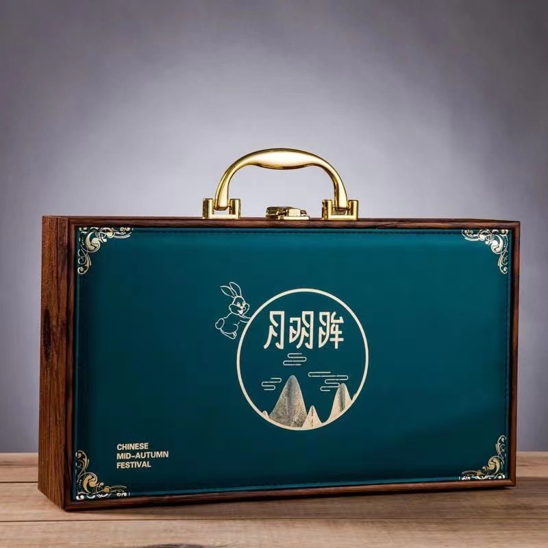 녹색 가죽과 나무 월병 상자
