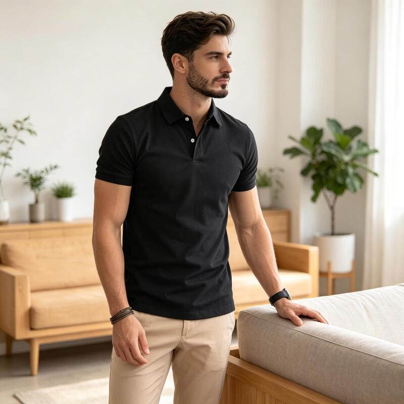 American-Style Ice Silk Cotton Solid Color Polo Shirt for Muscular Men, Slim Fit, Stretchy Short-Sleeve, Turn-Down Collar, Workwear T-Shirt, Tight-Fitting Polo Shirt American-Style Ice Silk Cotton Solid Color Polo Shirt for Muscular Men, Slim Fit, Stretchy Short-Sleeve, Turn-Down Collar, Workwear T-Shirt, Tight-Fitting Polo Shirt