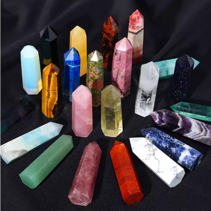 天然紫水晶黒曜石単双尖水晶柱六角柱原石磨き置物ホームリビングオフィス